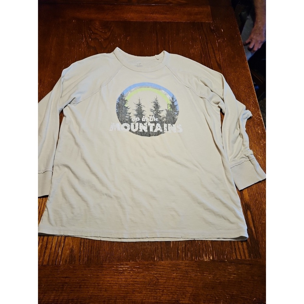 Aeri Thin Long Sleeve Mountain Tee Beige Small 'Up In The Mountains ' (A887)